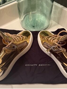 Giuseppe Zanotti Women's Shiny Gold High-Top Sneakers with Side Zippers